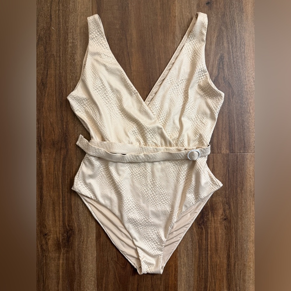 Onia Cream Bodysuit One Piece with Plunging V-Neckline